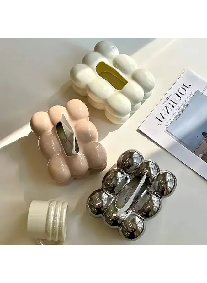 Ceramic Tissue Box Holder Silvery Square Elegant Home Office Decor - Image 1